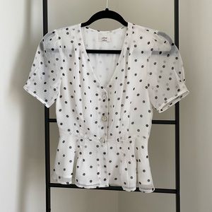 Wilfred Button Down Peplum top in WHITE polka dot